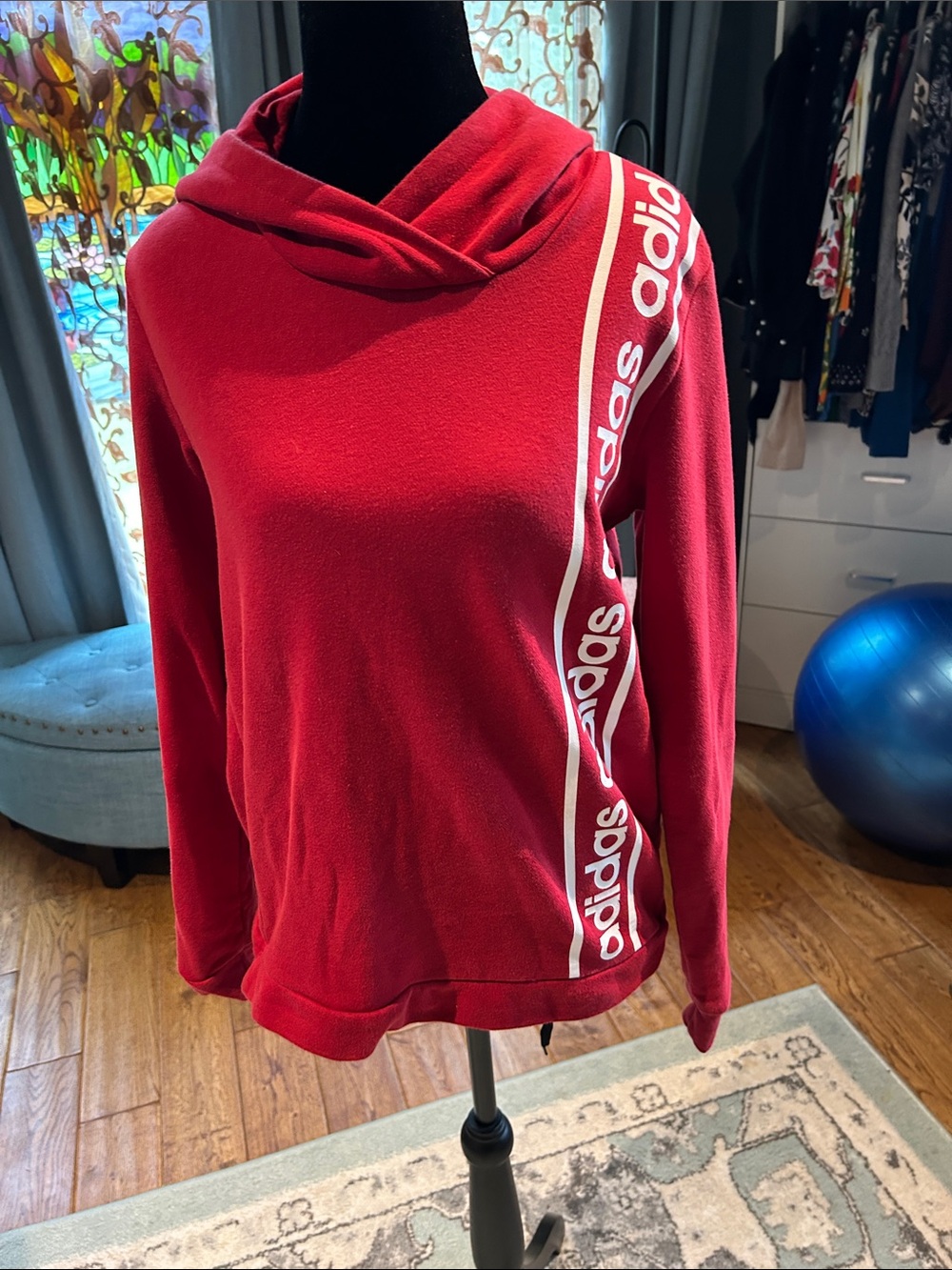 adidas Women's Red Cowl Neck Pullover with Side Logo Tape